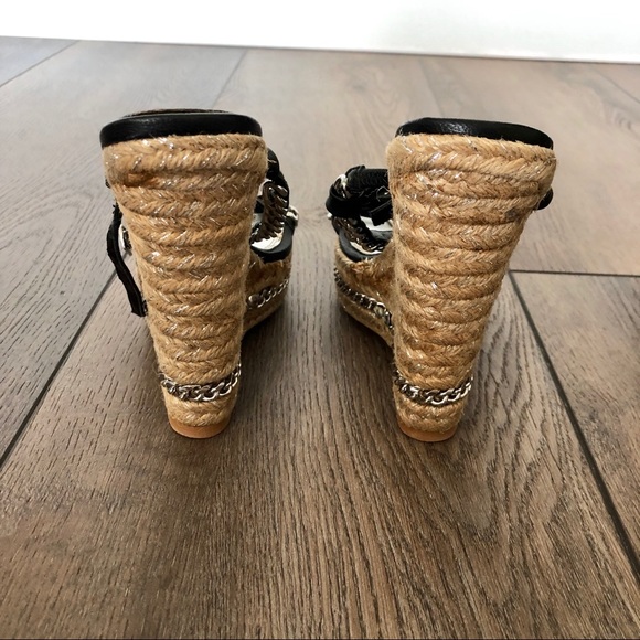 Rare BEBE Black Thea Chain Espadrille Wedges - Picture 8 of 12